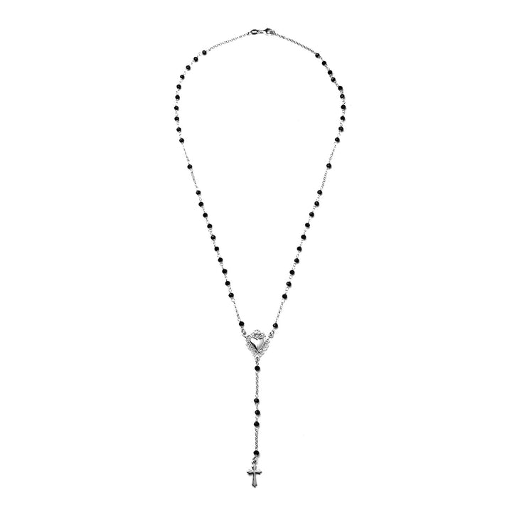 Collana rosario con cuore sacro con pietre nere