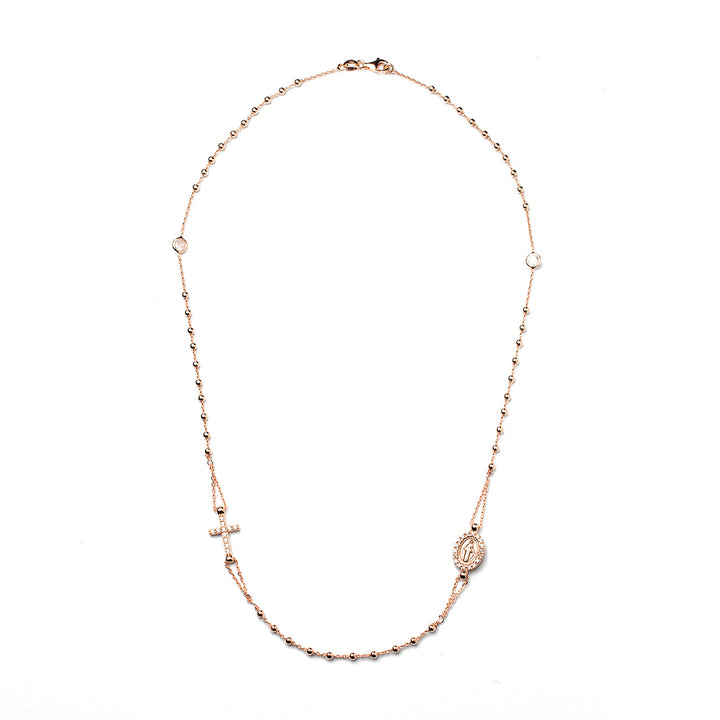 Collana rosario girocollo con pietre bianche