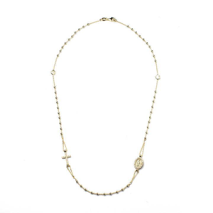 Collana rosario girocollo con pietre bianche