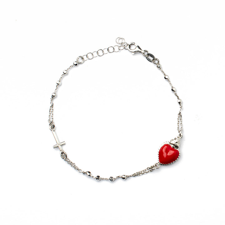 Bracciale rosario con cuore sacro rosso