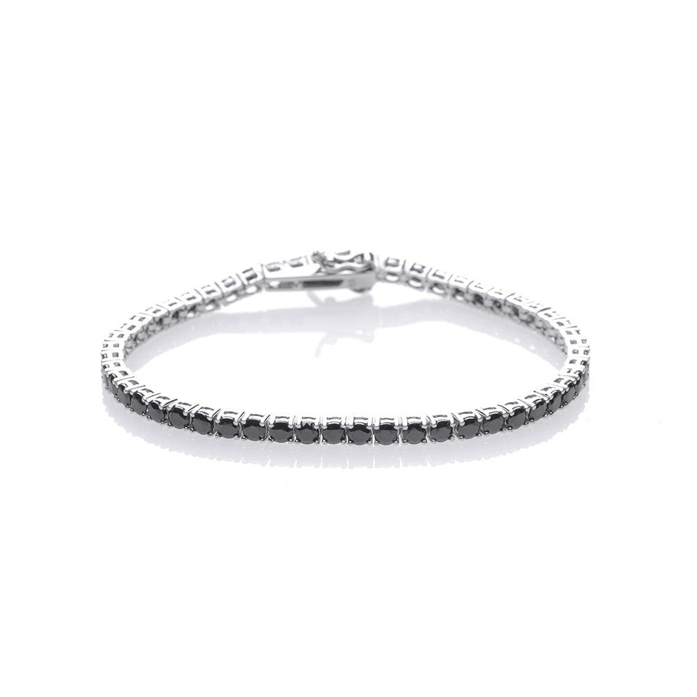 Bracciale Tennis In Argento 925 Rodiato Made In Italy, Pietre Bianche E Nere Luminose AA+, Spessore 3 Mm, 4 Griffe, Lunghezza 18 O 20 Cm