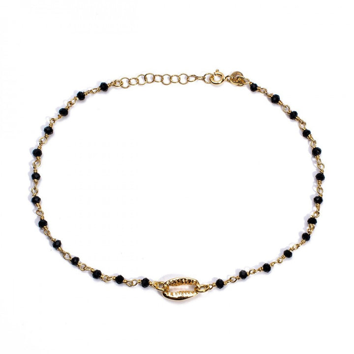 Cavigliera pietre nere e conchiglia