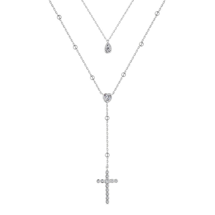 Collana due fili con croce, cuore e goccia