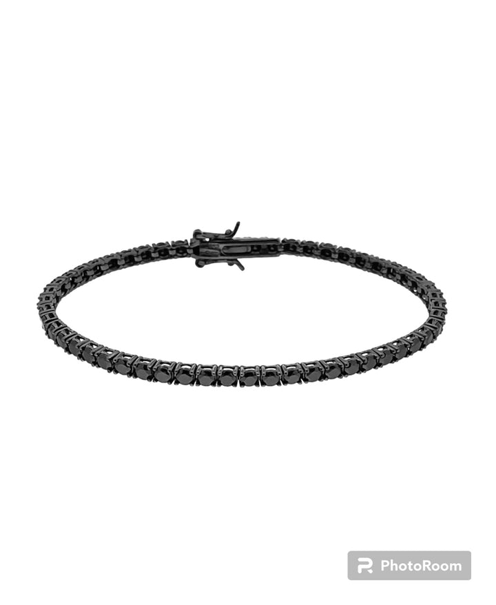 Bracciale tennis pietre nere 3 mm finitura rutenio