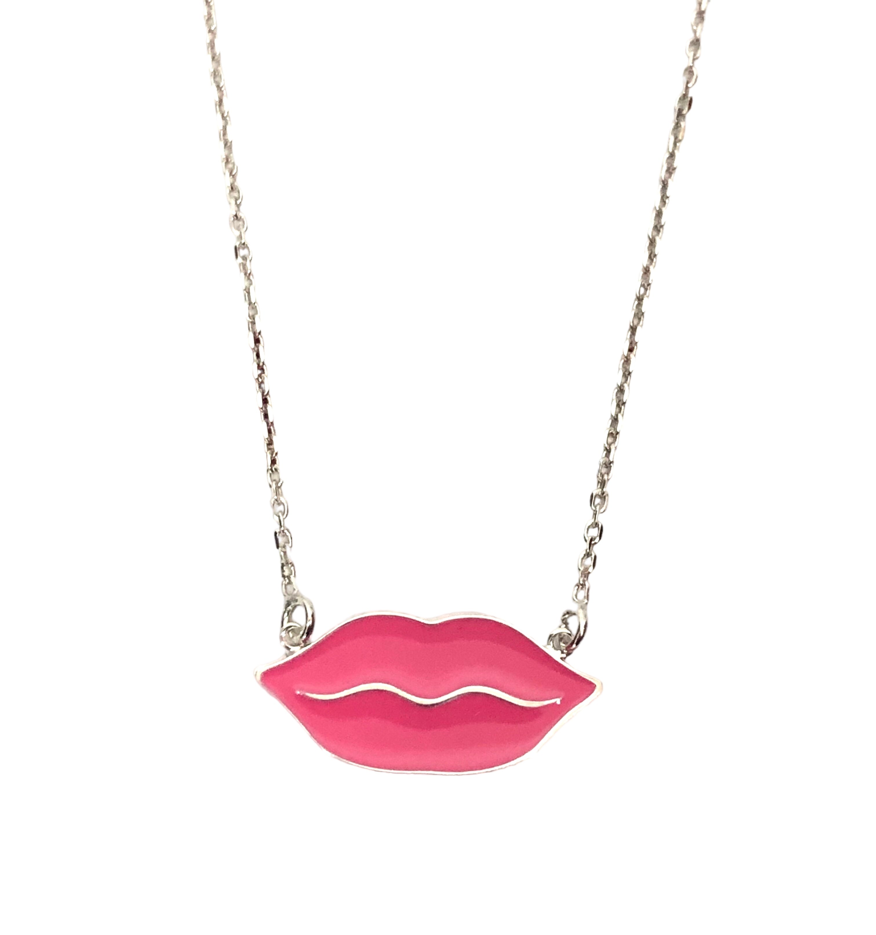 Collana Labbra con smalto rosa