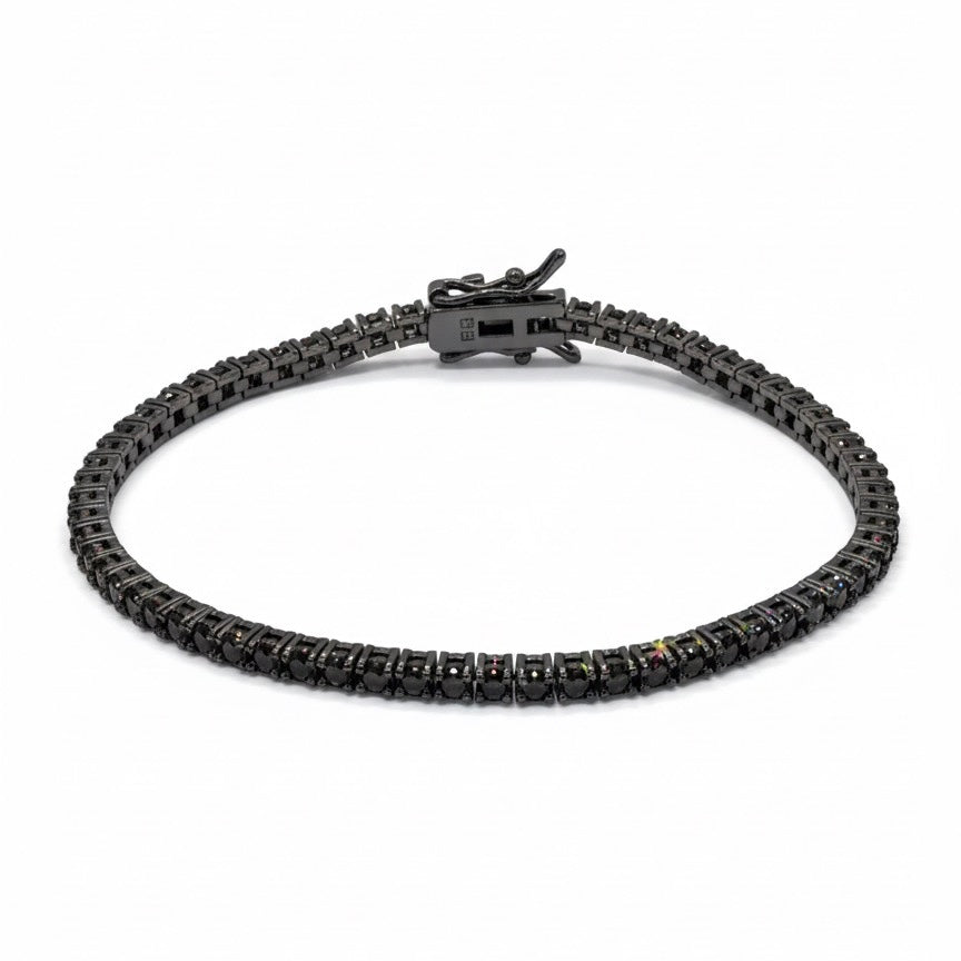 Bracciale tennis pietre nere 2 mm finitura rutenio