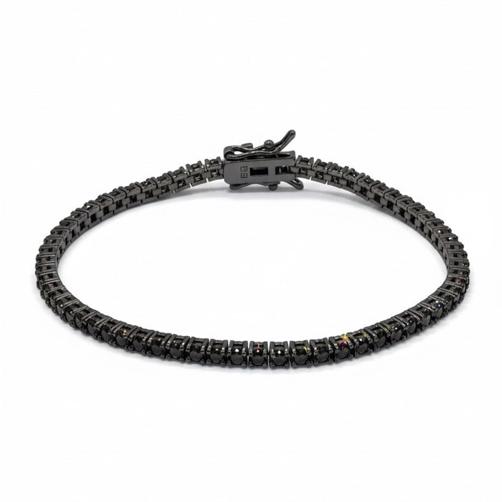 Bracciale tennis pietre nere 2 mm finitura rutenio