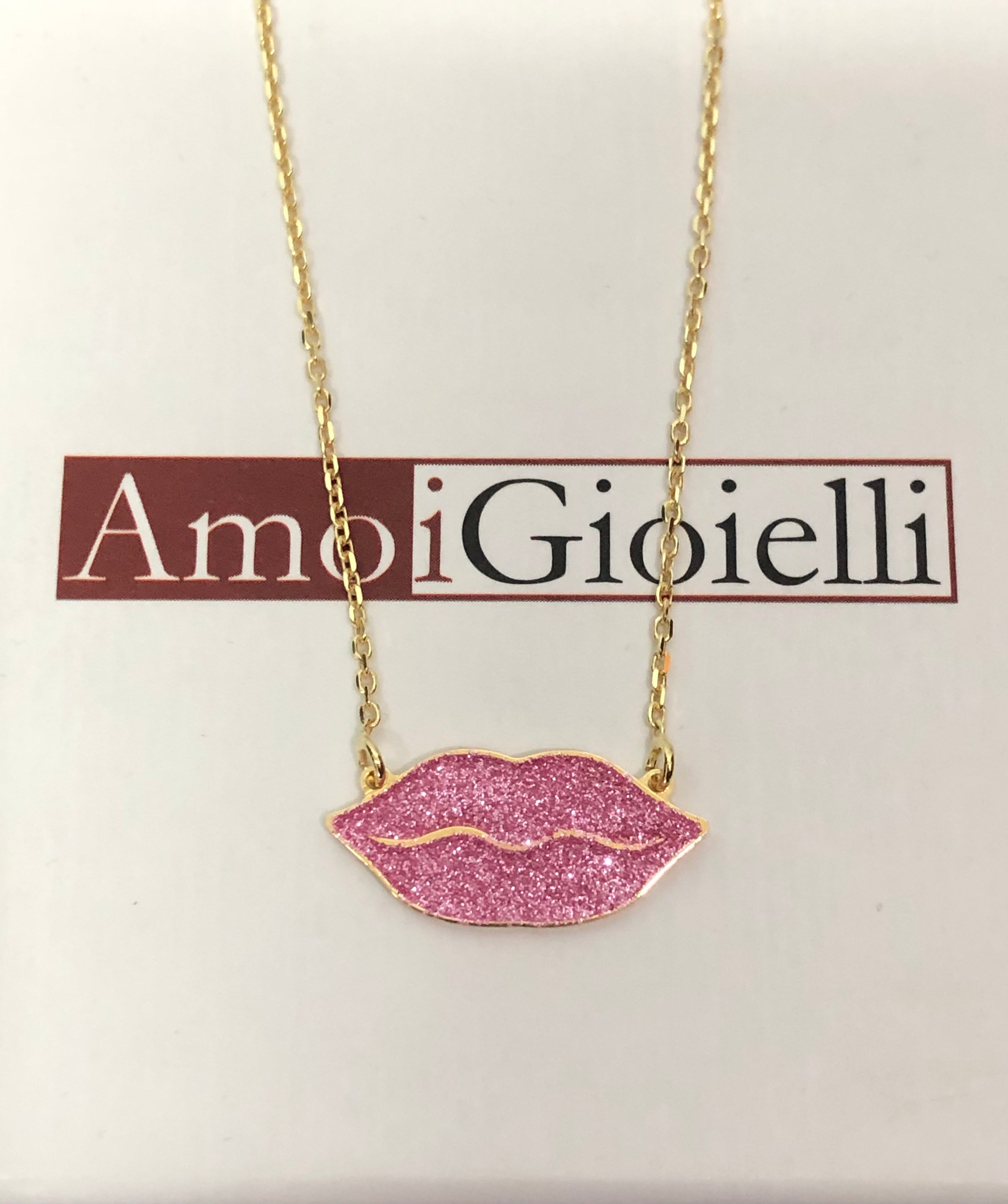 Collana Labbra con glitter rosa