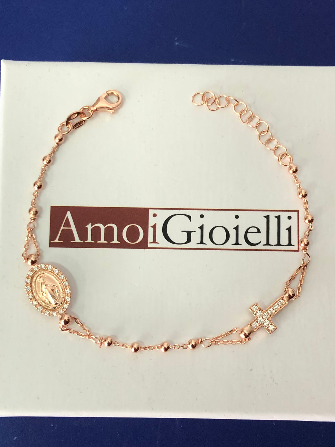 Bracciale rosario con pietre bianche