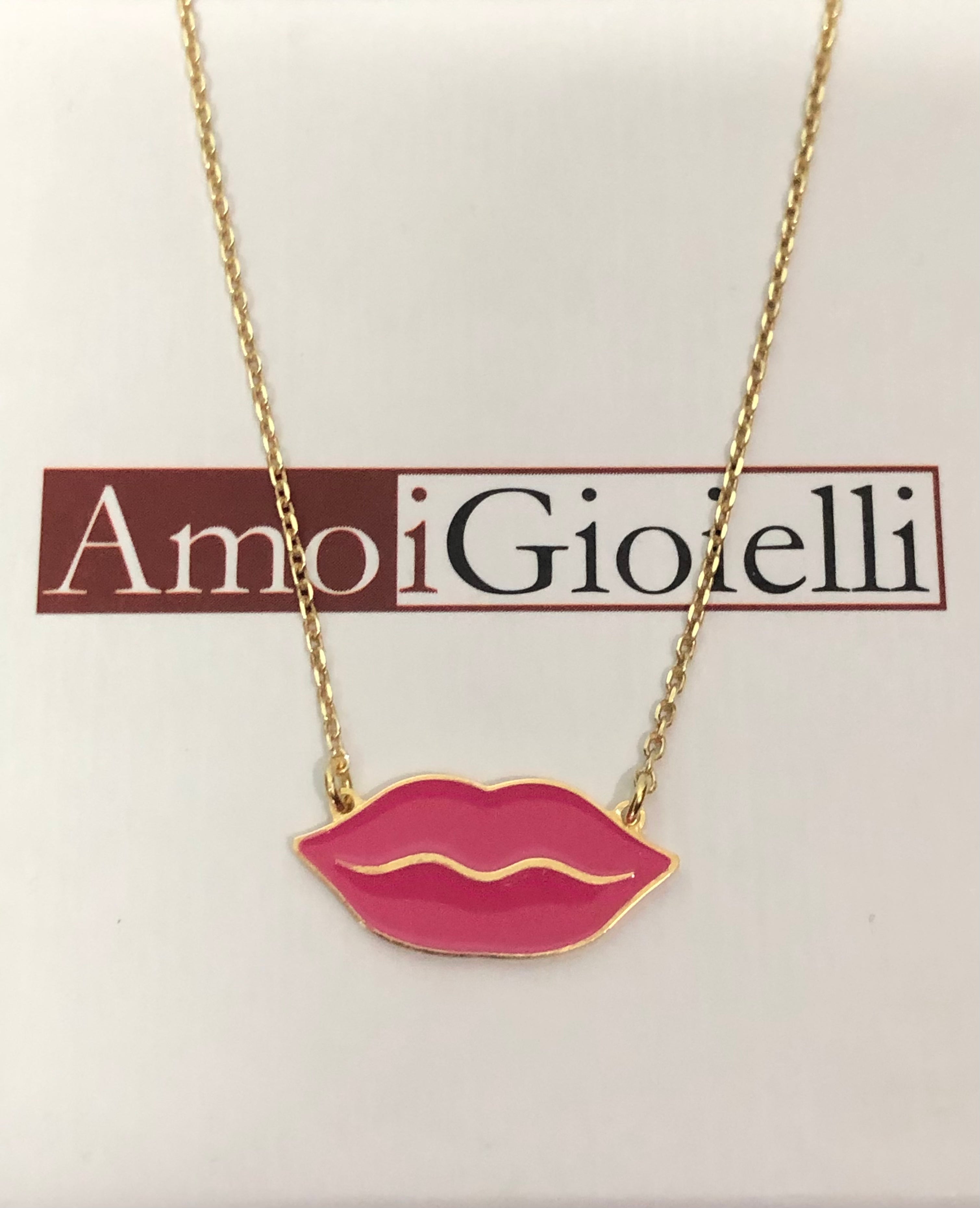 Collana Labbra con smalto rosa