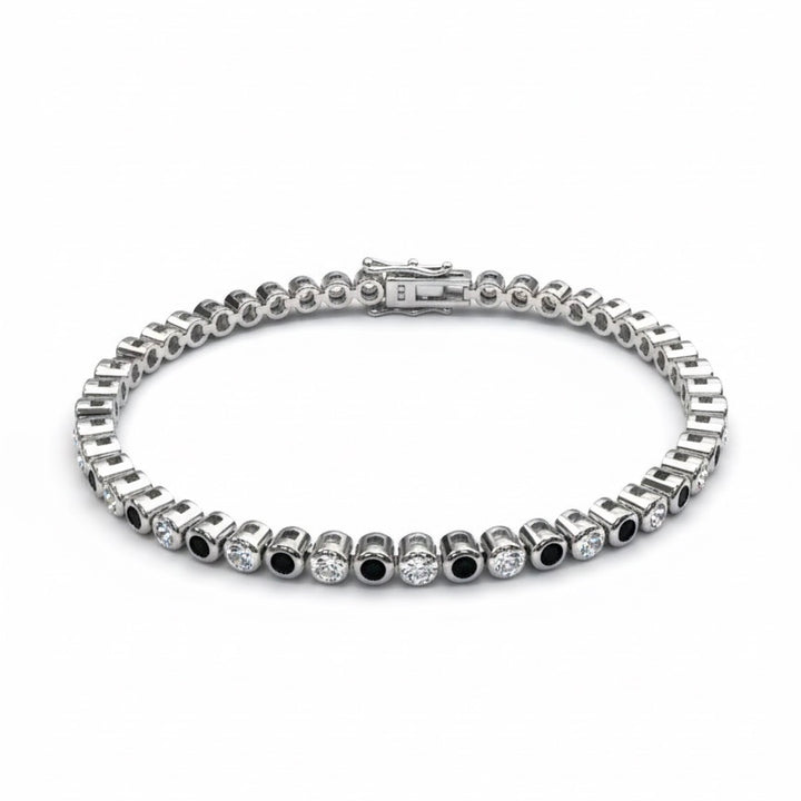 Bracciale tennis cipollina 2 mm con pietre alternate bianche e nere