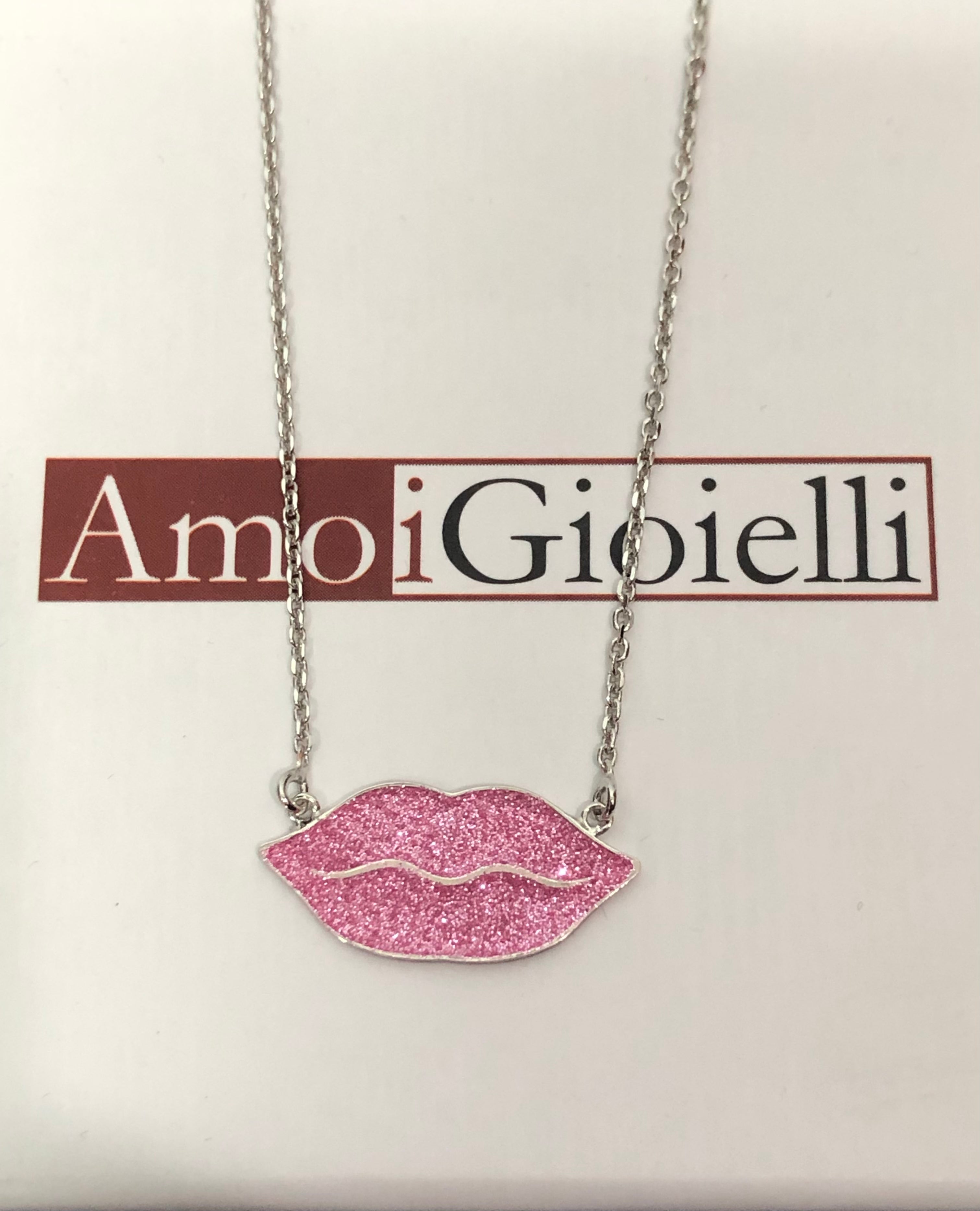 Collana Labbra con glitter rosa