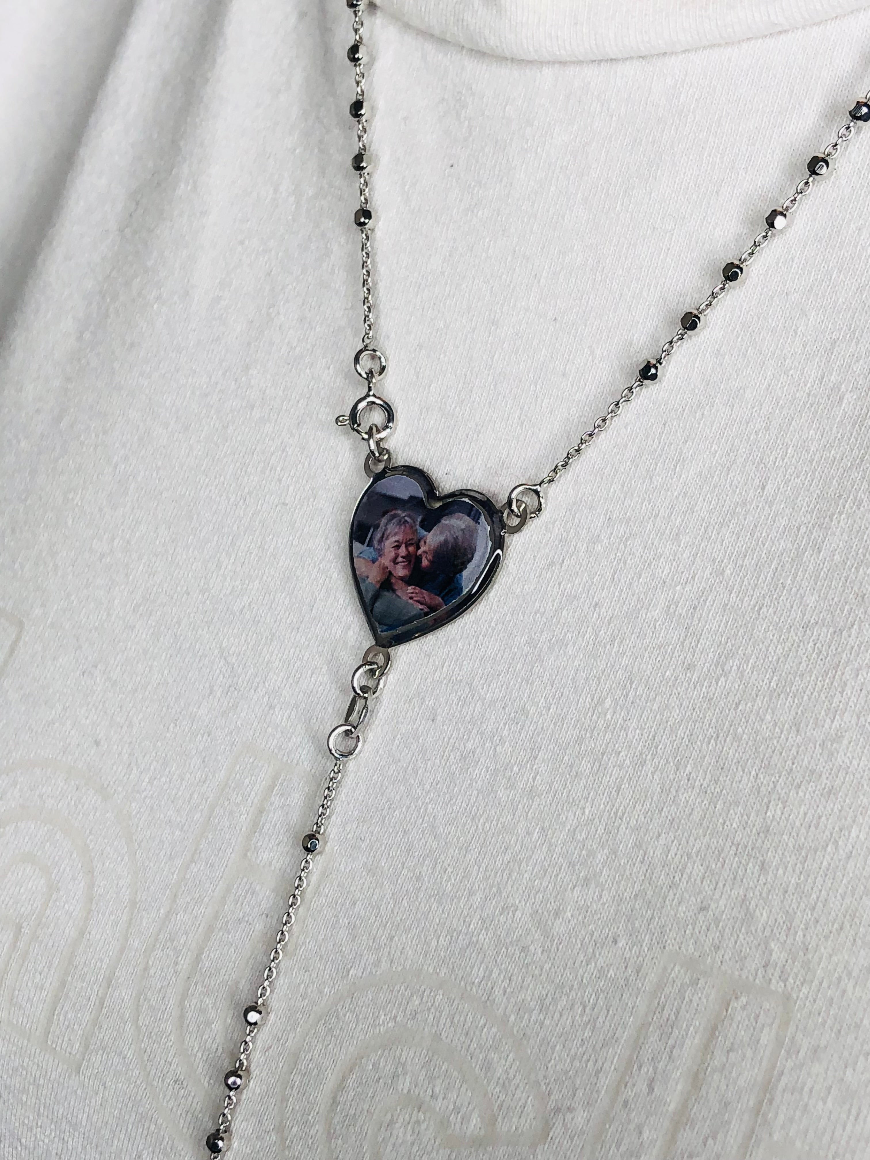 Collana Rosario 46 cm con  foto personalizzata forma cuore