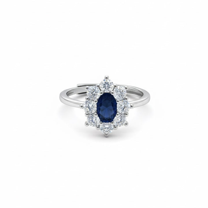 Anello kate fiore con pietra blu e zirconi bianchi