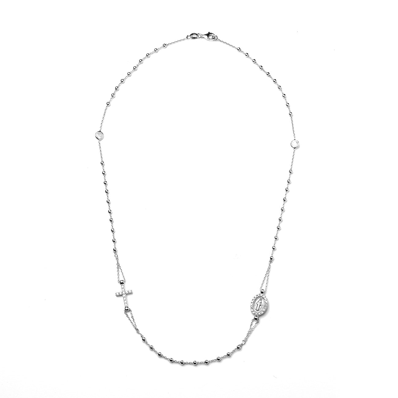 Collana rosario girocollo con pietre bianche