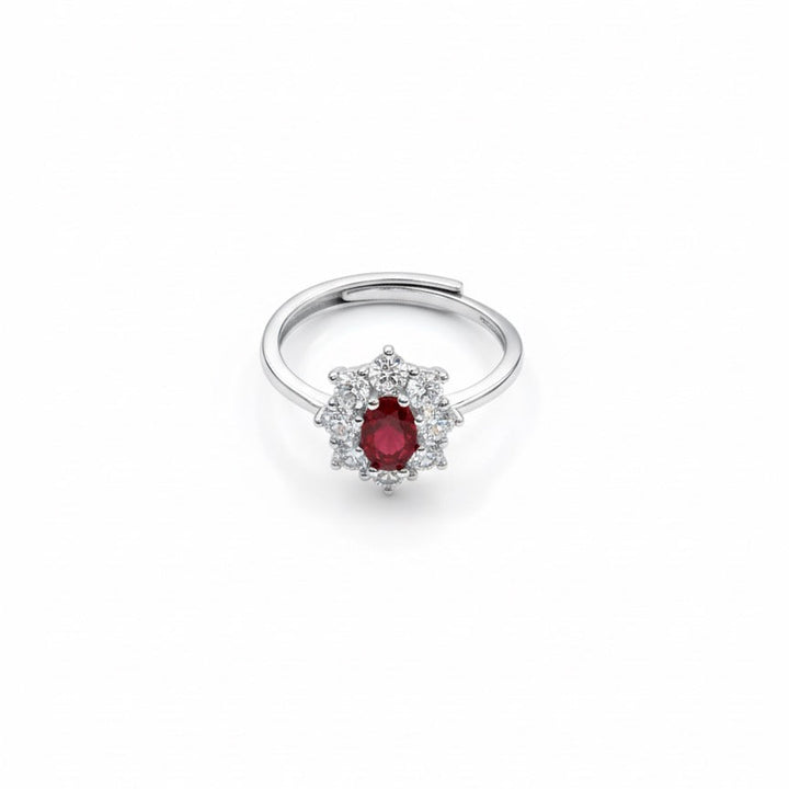 Anello kate fiore con pietra rossa e zirconi bianchi