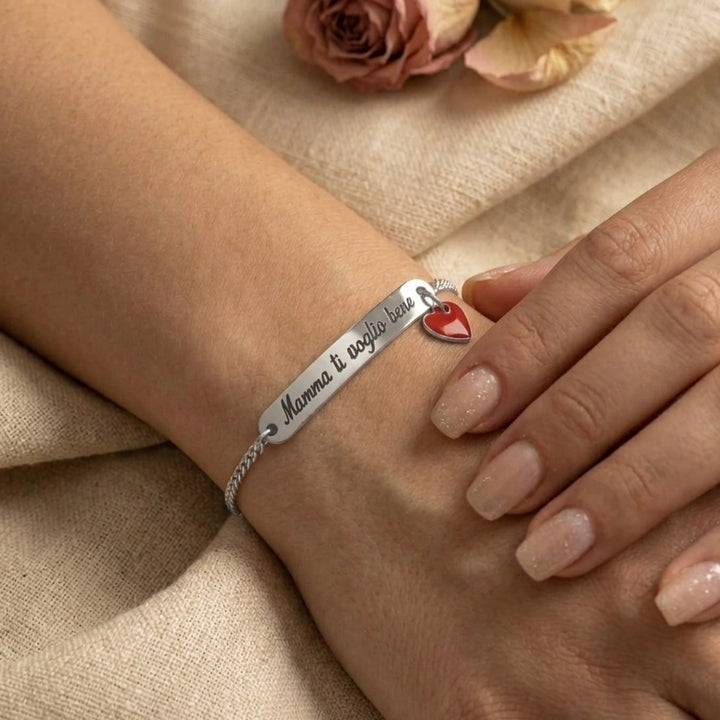 Bracciale mamma ti voglio bene con cuore rosso