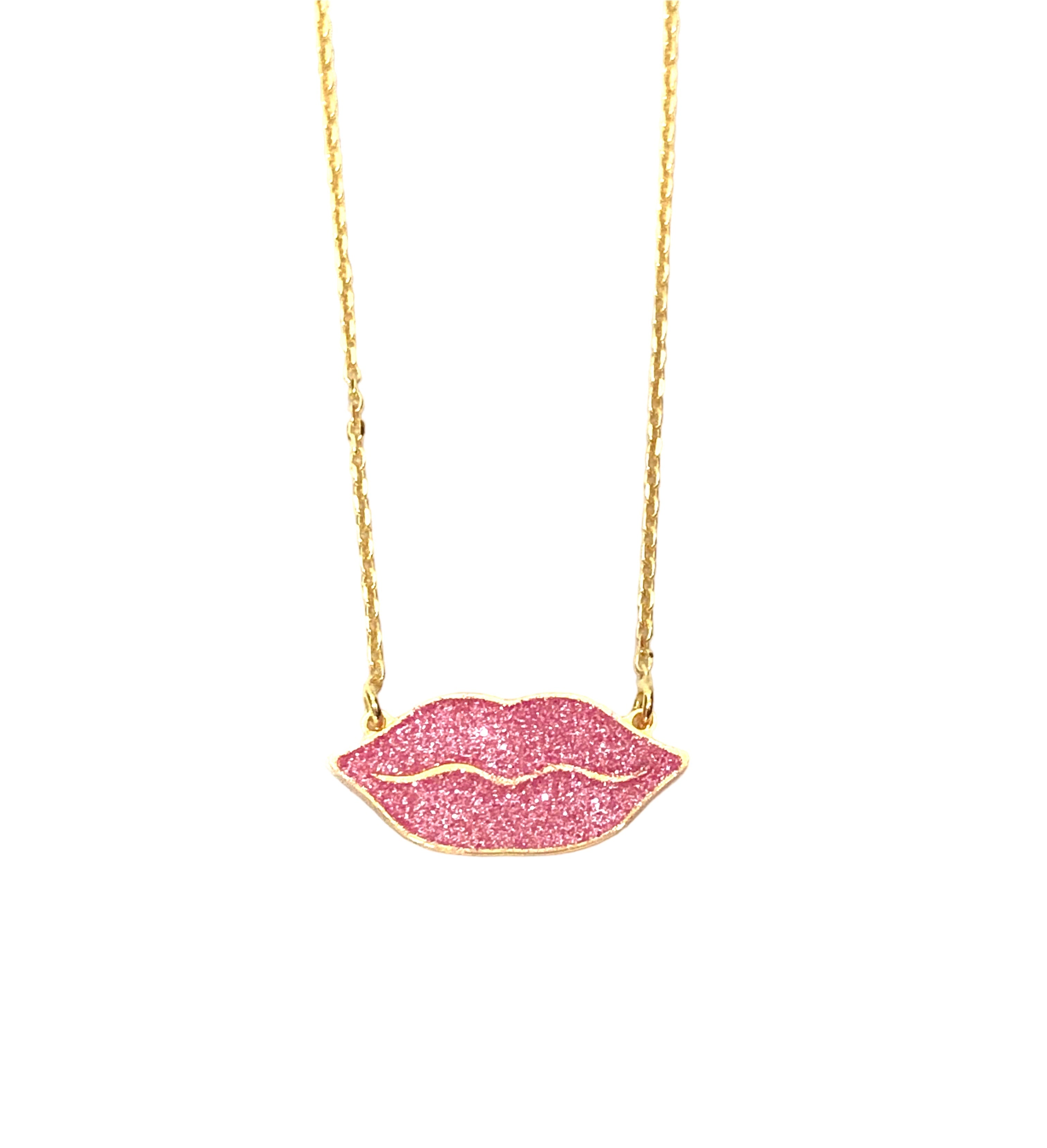 Collana Labbra con glitter rosa