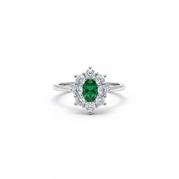 Anello kate fiore con pietra verde e zirconi bianchi