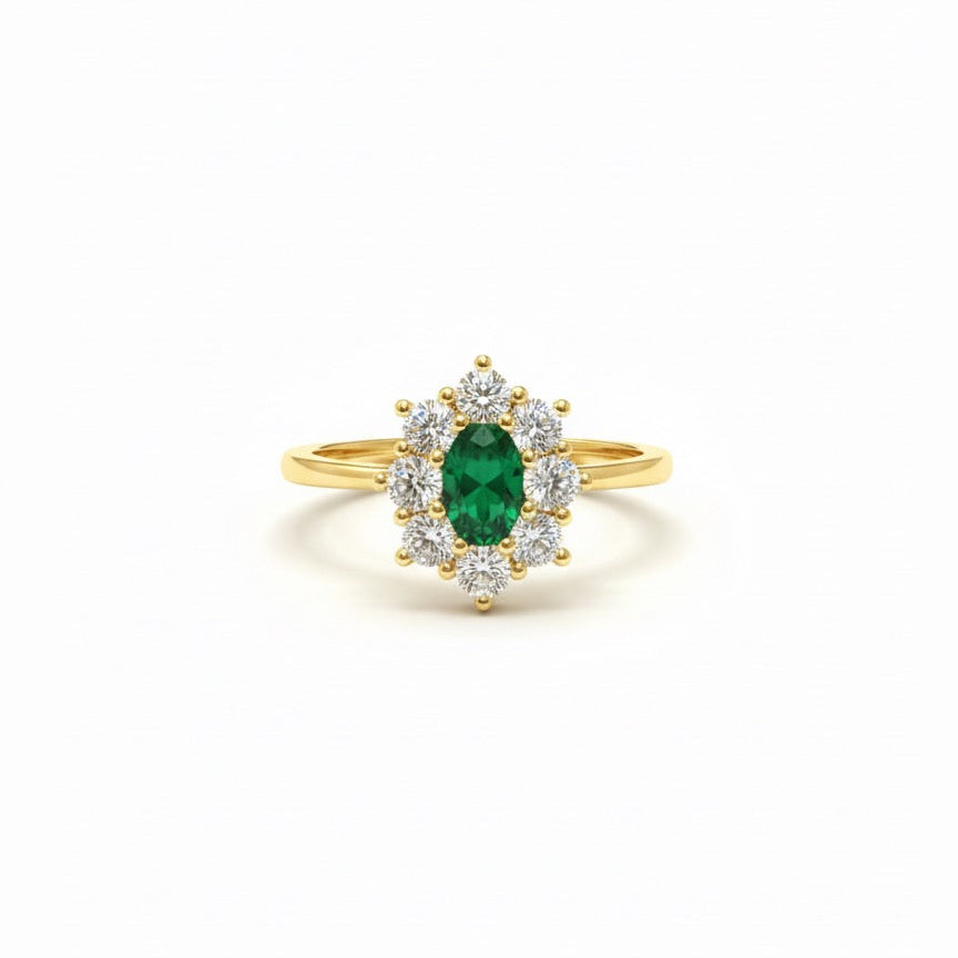 Anello kate fiore con pietra verde e zirconi bianchi