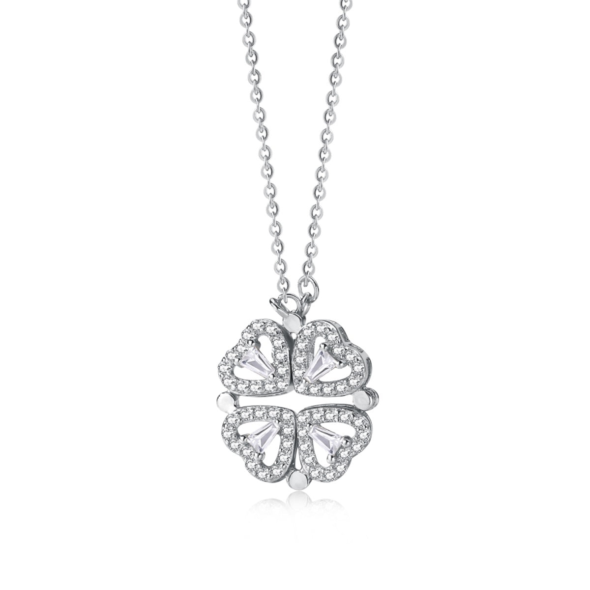 Collana YFN A Quadrifoglio In Argento 925 Con Pietra Di Luna - Ciondolo A Cuore Magnetico Convertibile