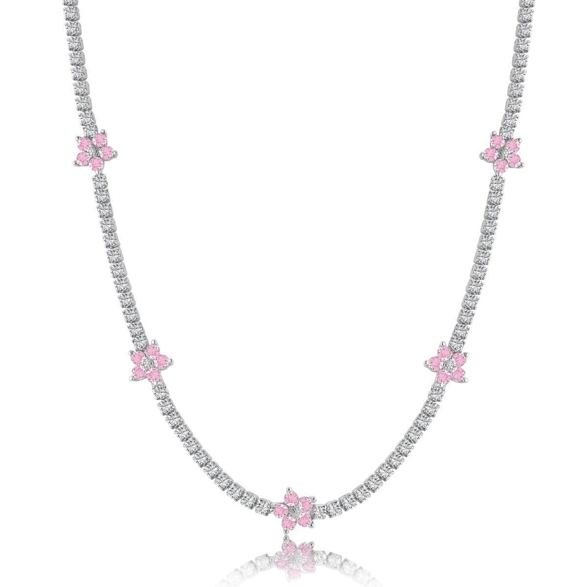 Collana choker tennis 2 mm con pietre bianche e rosa