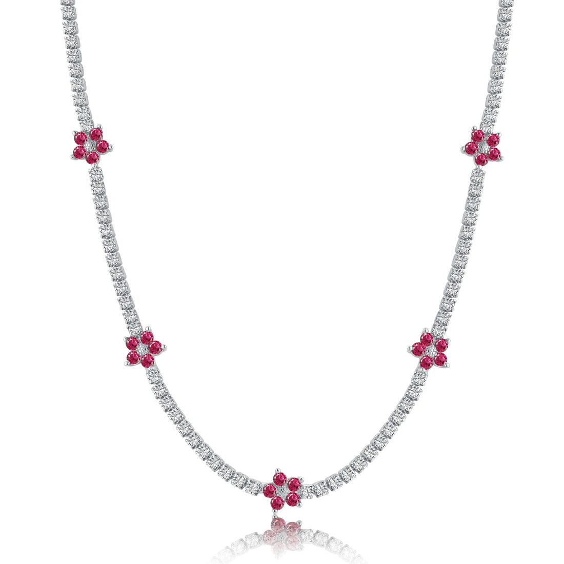 Collana choker tennis 2 mm con pietre bianche e fucsia