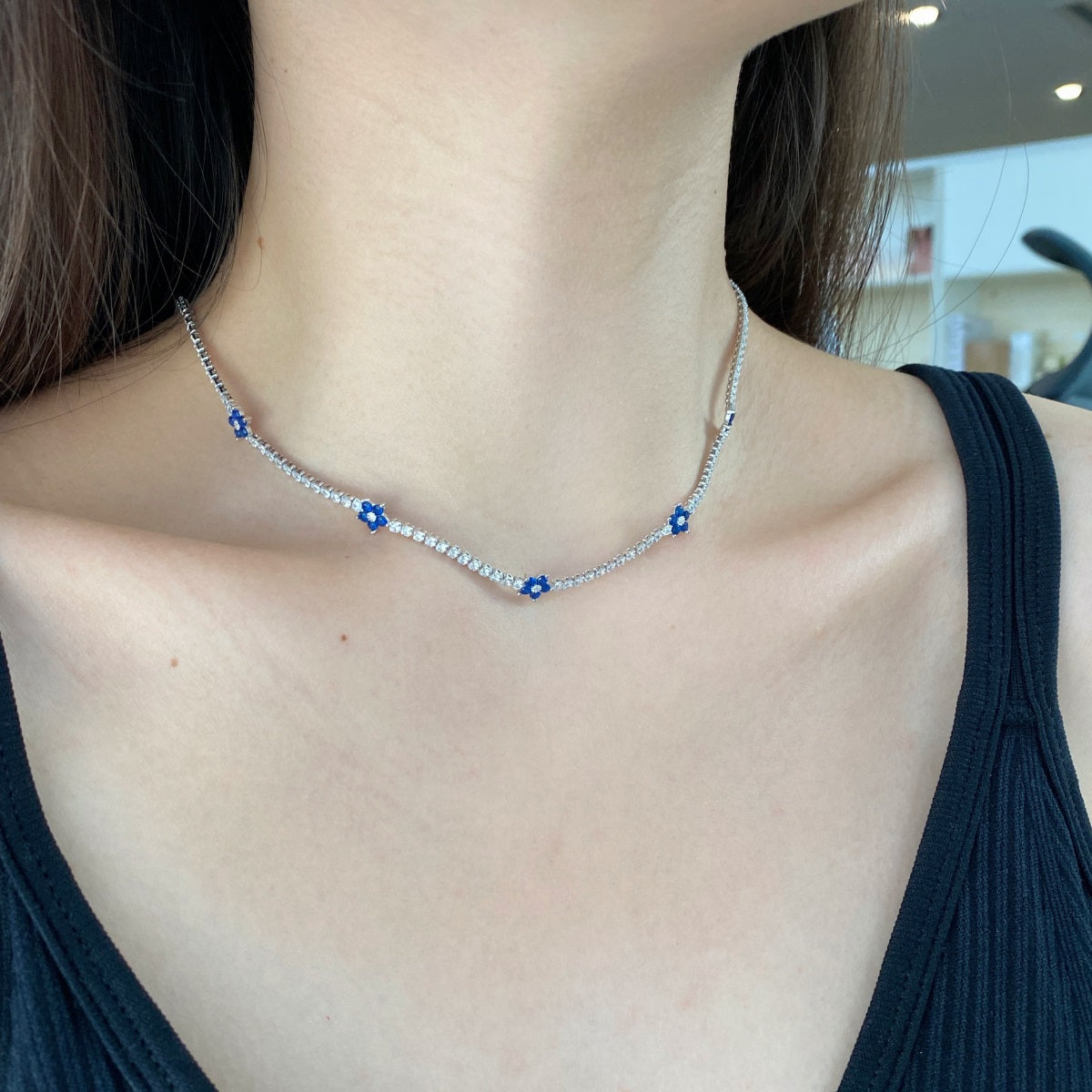 Collana choker tennis 2 mm con pietre bianche e blu
