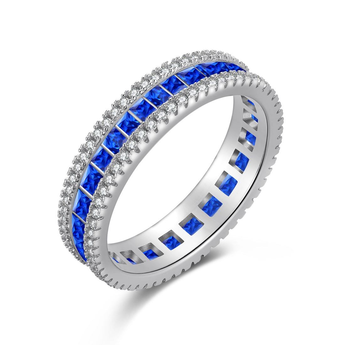 Anello eternity veretta con pietre bianche e blu