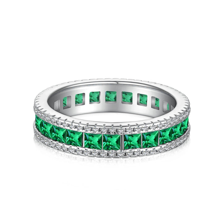 Anello eternity veretta con pietre bianche e verde