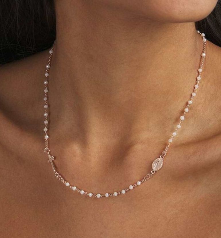 Rosario girocollo con pietre agata bianca