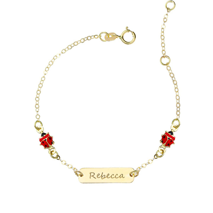 Bracciale coccinelle per bambini personalizzato con nome in oro 18kt