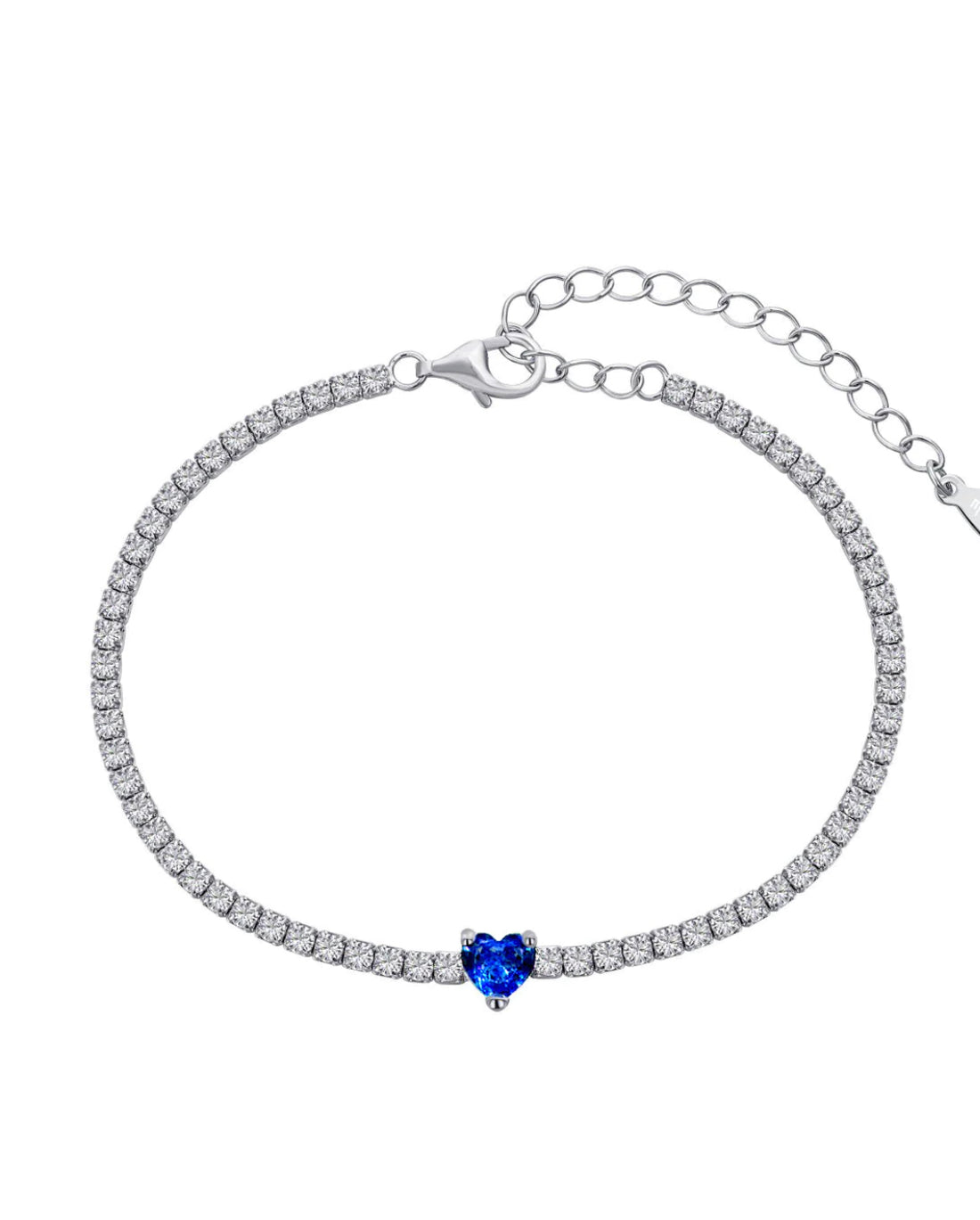 Bracciale tennis con cuoricino pietra blu