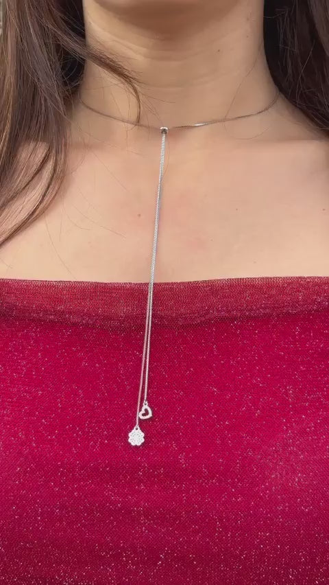 Collana saliscendi con cuore e quadrifoglio