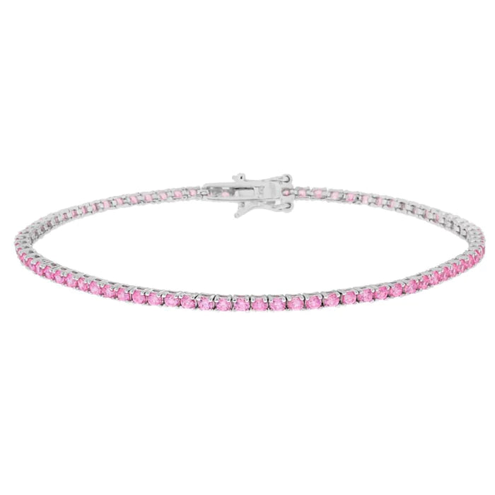 Bracciale tennis pietre rosa 2 mm