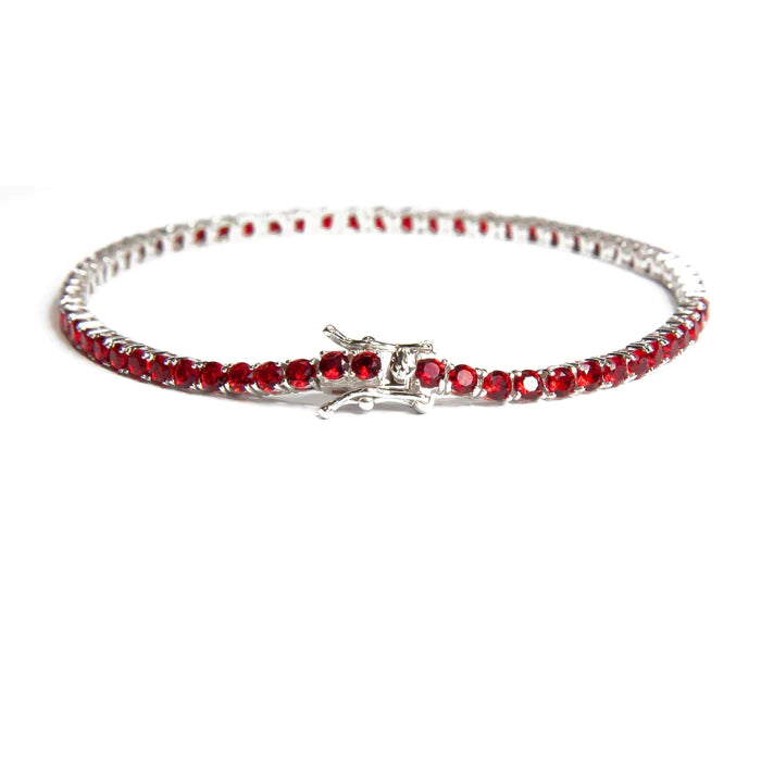 Bracciale tennis pietre rosse 3 mm