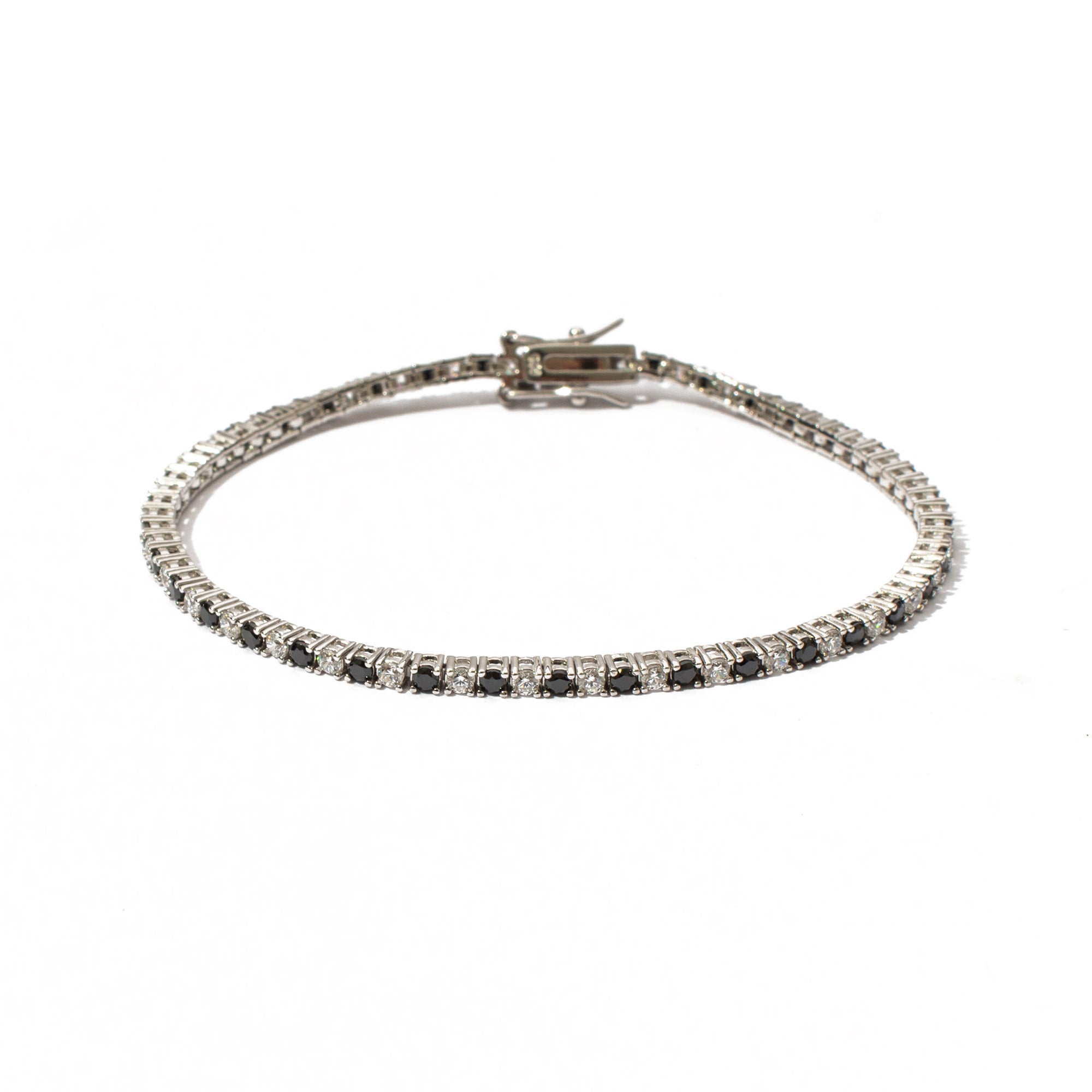 Bracciale tennis pietre bianche e nere 2 mm