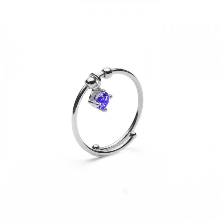 Anello regolabile con pietra pendente viola