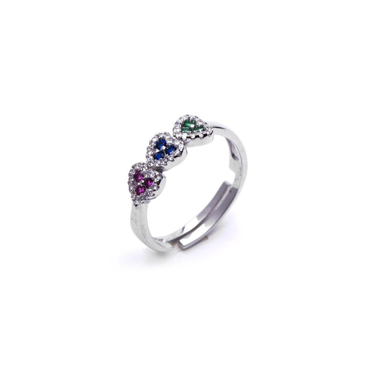 Anello regolabile con tre cuori colorati