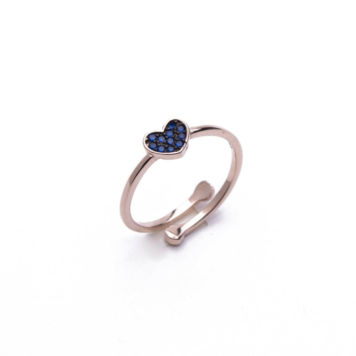 Anello regolabile cuore con pietre blu