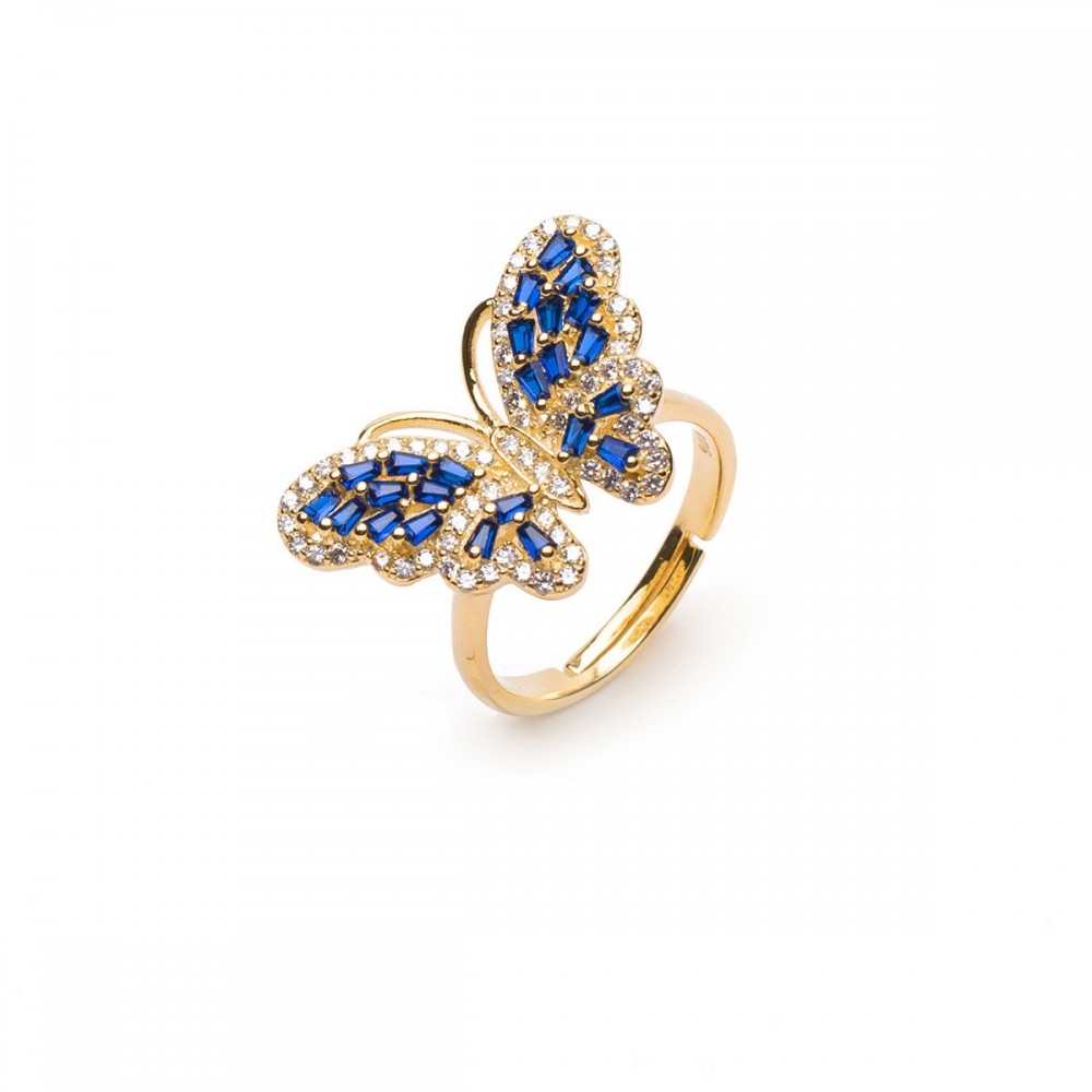 Anello regolabile farfalla blu