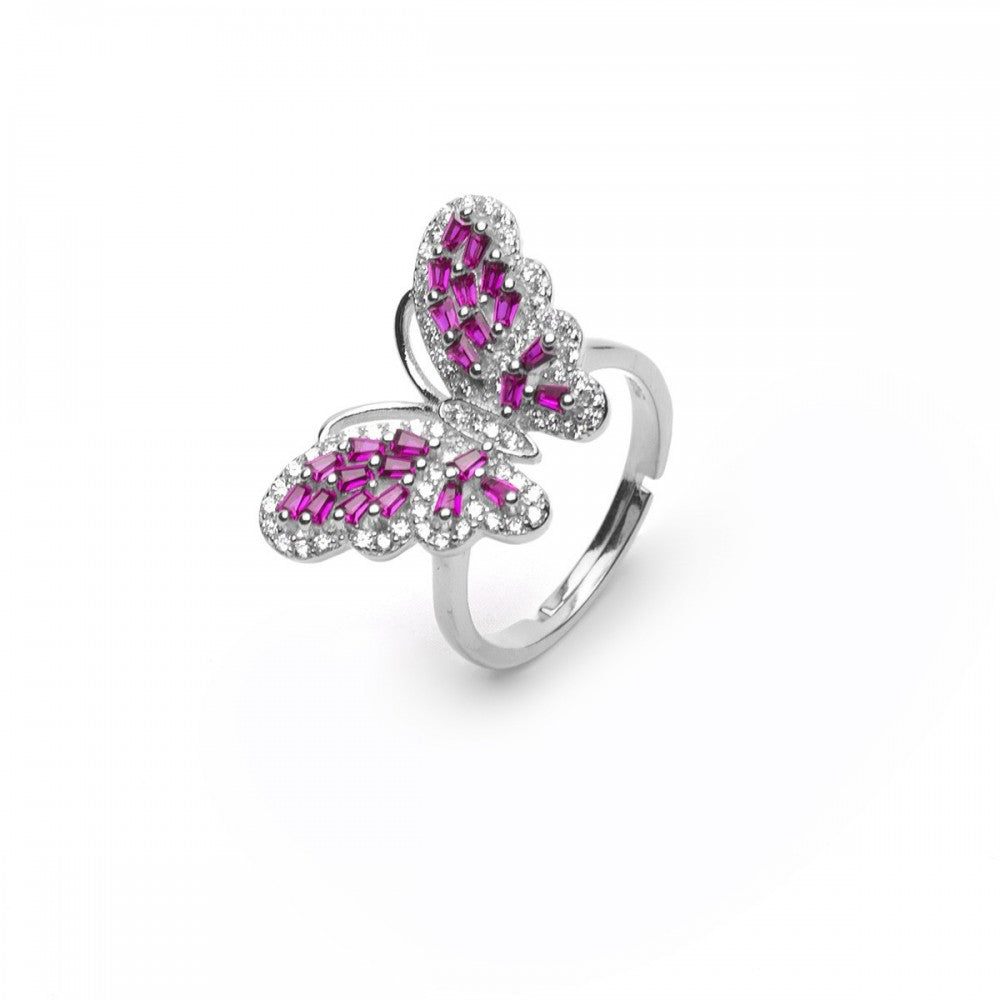 Anello regolabile farfalla magenta