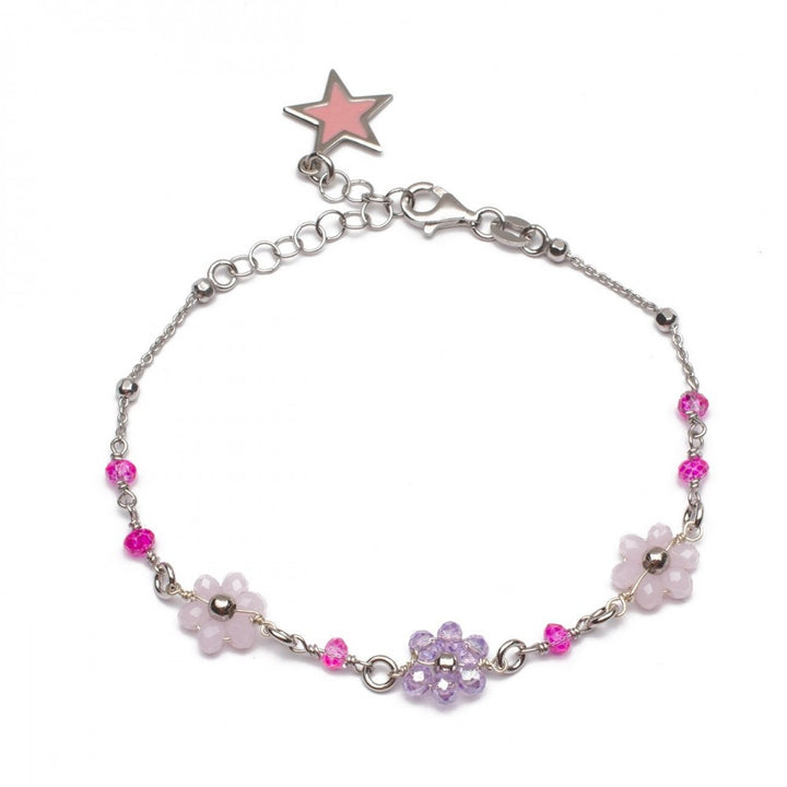 Copia del Bracciale con fiori rosa e pietre fucsia