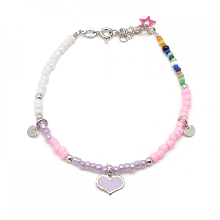 Bracciale con pietre colorate e cuore lilla