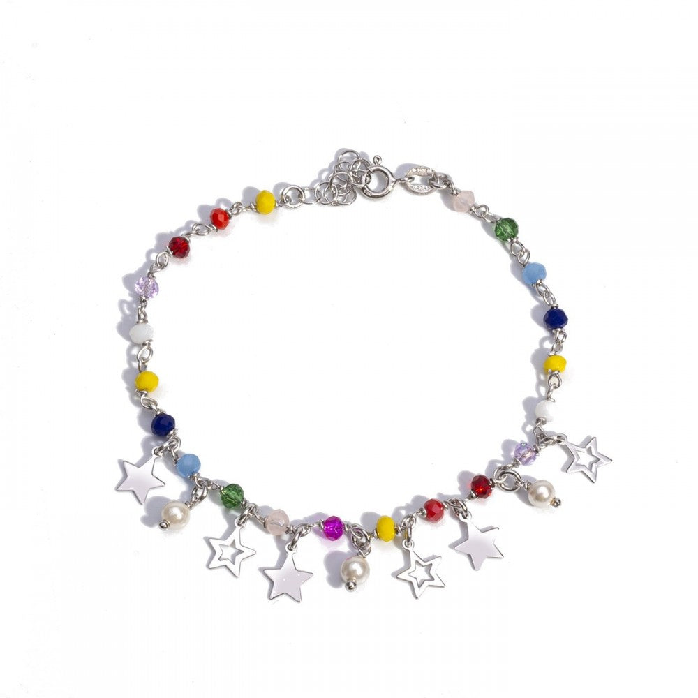 Bracciale con pietre multicolor e stelle pendenti