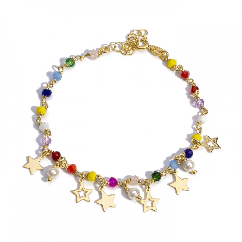 Bracciale con pietre multicolor e stelle pendenti