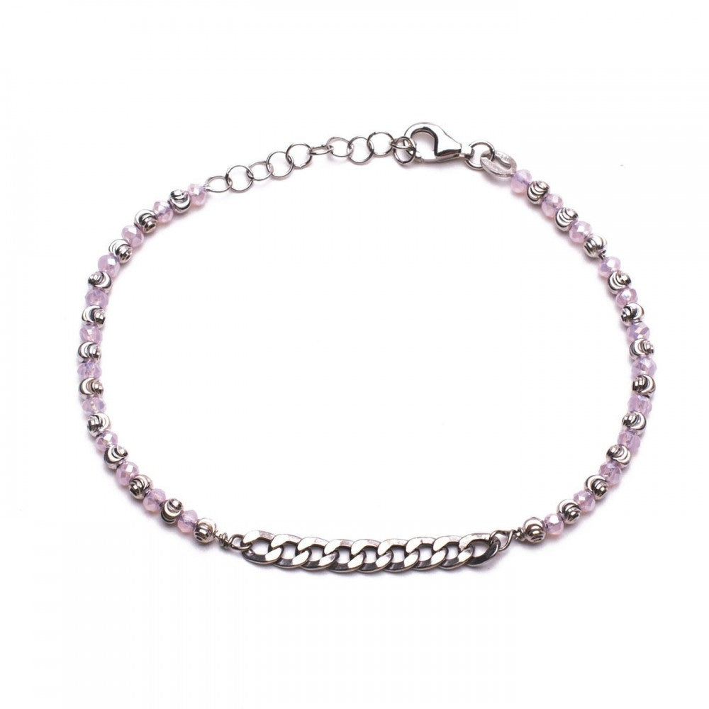 Bracciale con pietre rosa e catena