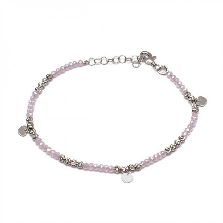 Bracciale con pietre rosa e cuoricini