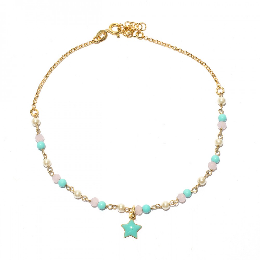 Bracciale con stella turchese e pietre rosa  turchese e perline
