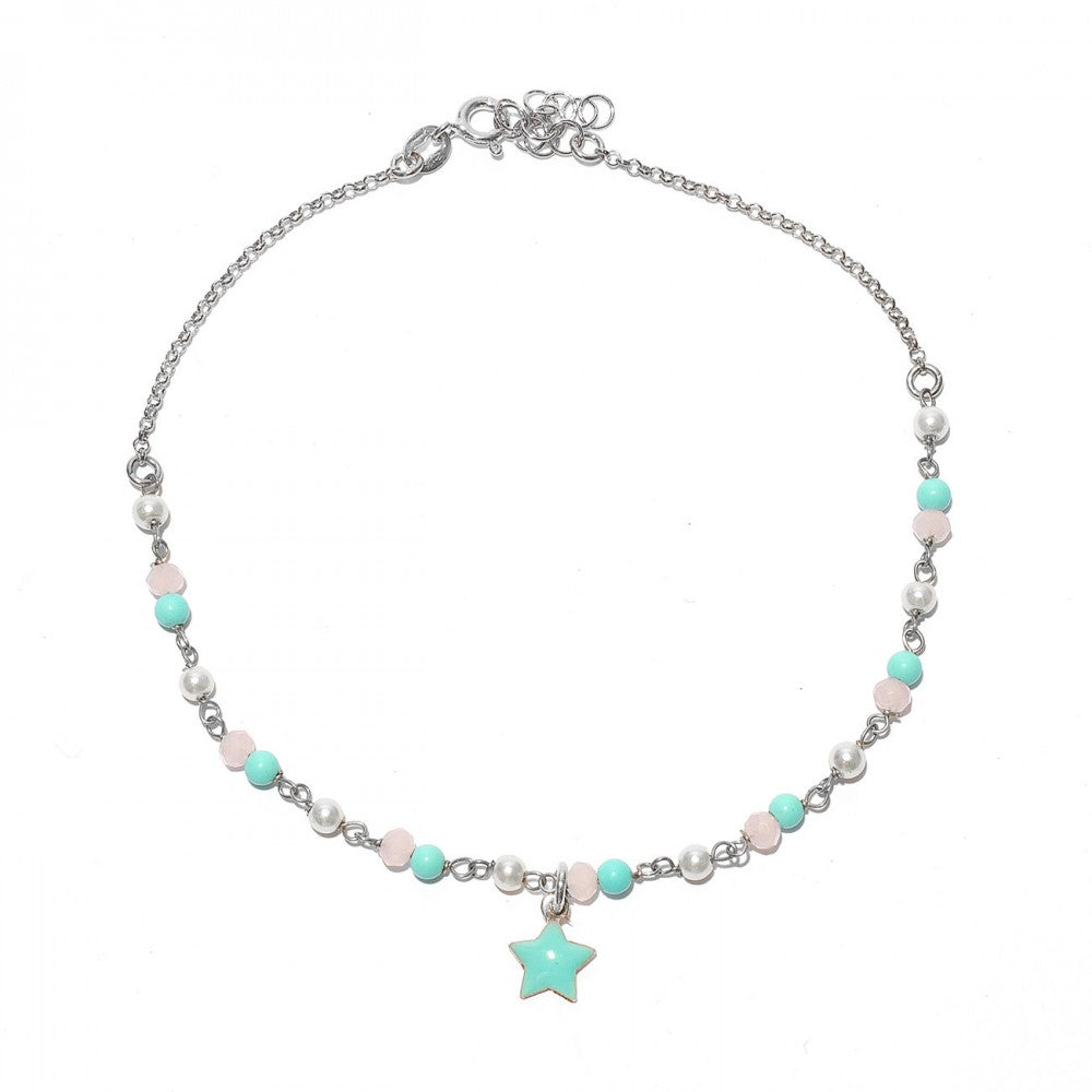 Bracciale con stella turchese e pietre rosa  turchese e perline